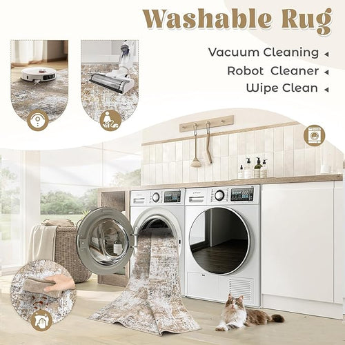9x12 Area Rug for Living Room, Washable Modern Abstract Large Area Rug Neutral Soft Non Slip Kids Rug Stain Resistant Indoor Carpet for Bedroom Dining Room Playroom Office(Beige, 9'x12')