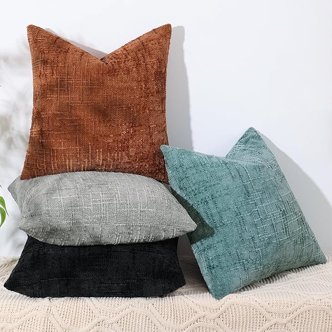 decorUhome Black Chenille Throw Pillow Covers 12x20 Set of 2 Textured Soft Cozy Slubby Couch Pillow Covers Modern Farmhouse Boho Decorative Pillow Cases for Bed Sofa Living Room