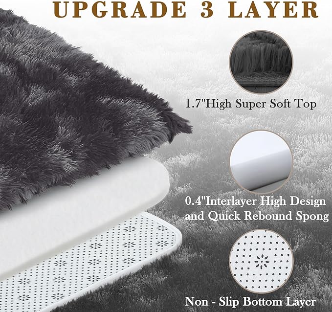 Rugs for Living Room 5x8, Alfombras para Salas Shag Large Plush Soft Area Rug, Shaggy Carpets for Bedroom, Kids Boys Girls Home Decor Aesthetic (Dark Grey Tie-Dyed, 5 x 8 Feet)