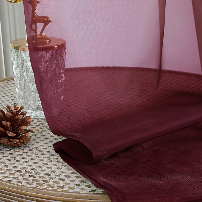 OWENIE Sheer Curtains 84 Inches Long 2 Panels Set, Burgundy Sheer Curtain for Living Room Bedroom, Modern Filmy Rod Pocket Curtains Drapes, 2 Pcs, Each 59 W x 84L, Burgundy