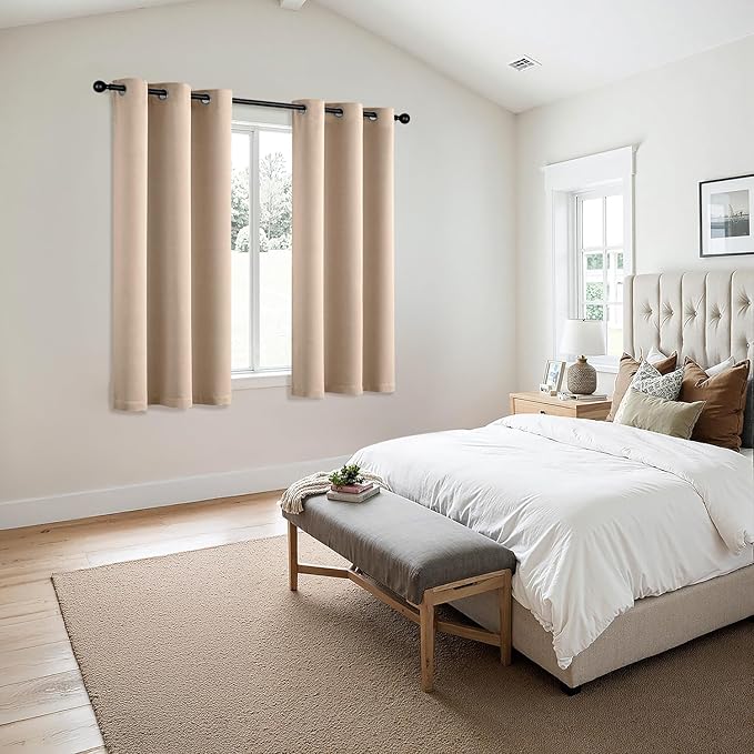 MIULEE Beige Blackout Curtains - Bedroom Window Treatment Curtains Thermal Insulated Room Darkening Drapes for Living Room Kitchen Grommet Top Light Blocking Drapery, 40 x 45 Inches Long, 2 Panels