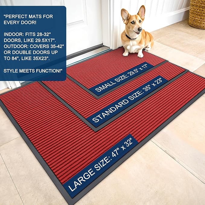 OLANLY Front Door Mat Indoor Outdoor Entrance, Waterproof Heavy Duty Doormat, Fade Resistant, Low Profile, Easy Clean Patio Porch Welcome Floor Mats for Entry, 71x34, Red