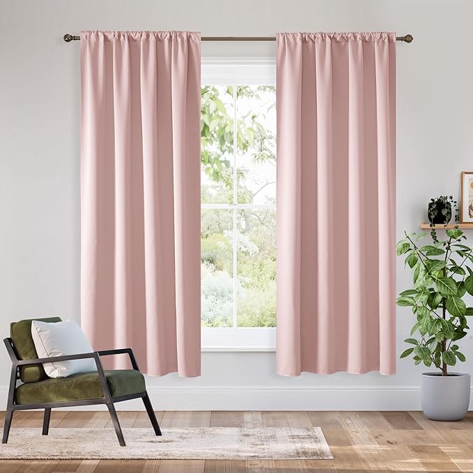 RYB HOME Bedroom Blackout Curtains 54 inches Long, 100% Blackout Thermal Insulated Noise Reducing Curtains for Living Room Nursury, 42 inches Wide by 54 inches Long, Baby Pink