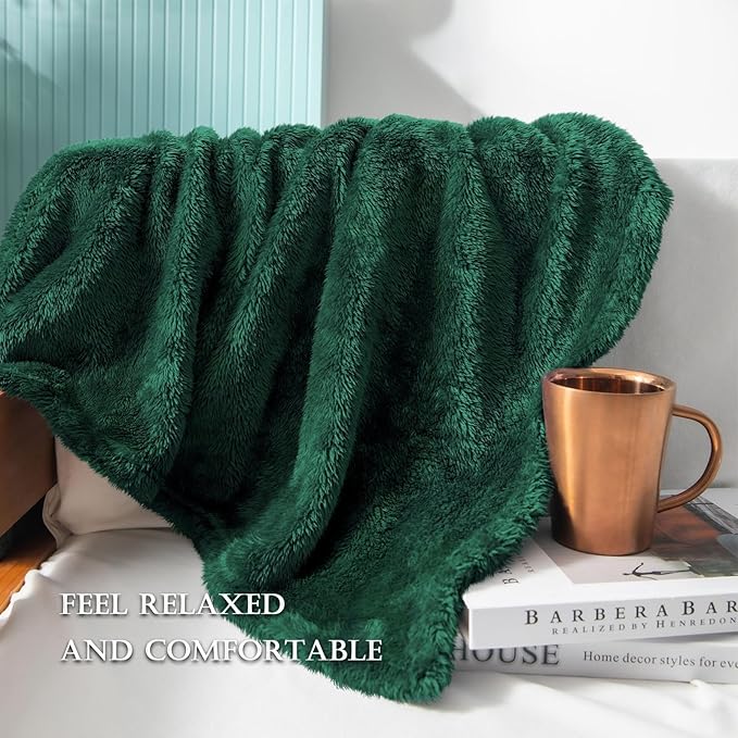 Exclusivo Mezcla Plush Fuzzy Fleece Bed Blanket Twin Size, Super Soft, Fluffy and Warm Blankets for Couch, Bed, All Season (Forest Green, 90x66 inches)