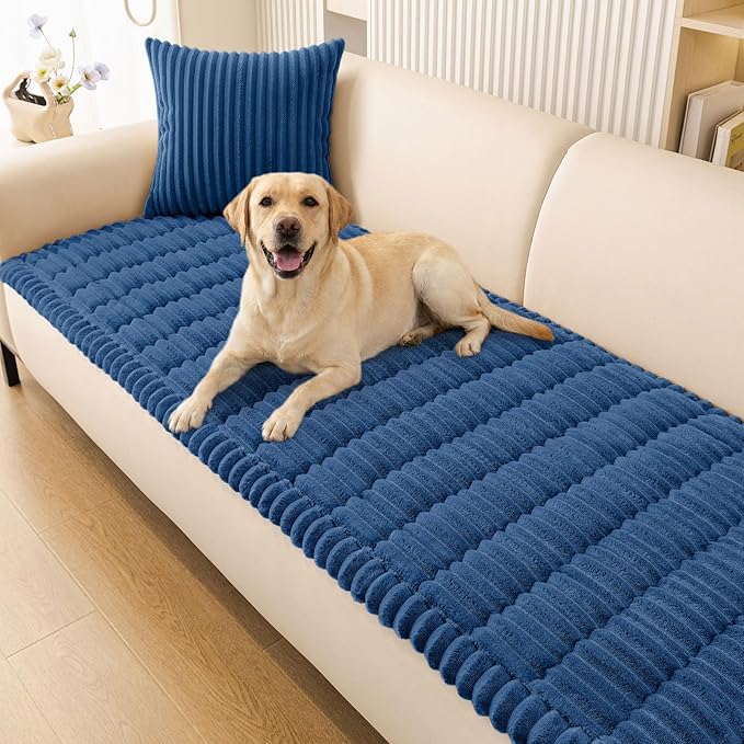 Smiry Couch Cover for Dogs Washable, Non Slip Fuzzy Pet Couch Covers for 3 Cushion Sofa Pet Friendly, Thick Soft Sofa Slipcovers Cushion Protector (Navy Blue, 27.6" x 70.9")