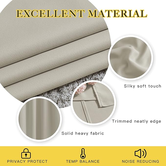 NICETOWN Room Darkening Slding Glass Curtain Panels - Window Treatment Thermal Insulated Grommet Light Blocking Drapes for Bedroom/Home Office (2 Panels, 80 by 84, Natural)