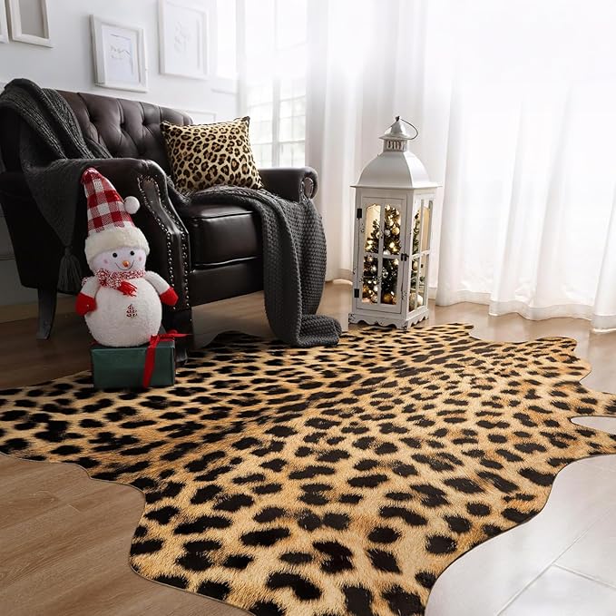AROGAN Premium Leopard Print Rug 8x10 Feet, Machine Washable Faux Fur Cheetah Rug, Non-Slip Animal Print Hide Leopard Skin Area Rug for Bedroom Living Room Home Decor