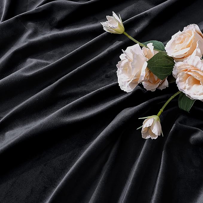MIULEE Black Velvet Curtains 90 inches 2 Panels - Luxury Blackout Curtains for Bedroom Living Room Thermal Insulated Super Soft Window Drapes Rod Pocket & Back Tab Halloween Decor, W 52 x L 90 inch