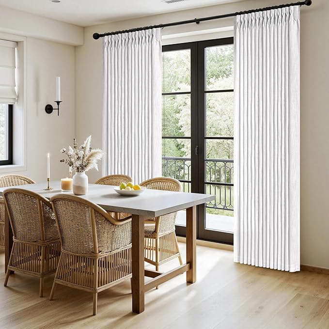 MIULEE Pinch Pleated White Thick Linen Curtains 102 Inches Long 2 Panels, Linen Texture Drapes for Living Room Bedroom, Pinch Pleat Memory Trained Back Tab Light Filtering Window Curtains with Hooks