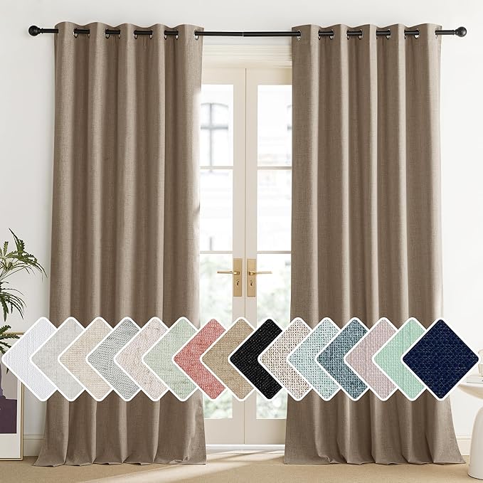 NICETOWN Burlap Vintage Open Linen Weave Flax Thermal Curtains, 100% Blackout Curtains 90" Long for Dining Room, Soundproof Window Treatment Drapes for Home Office, 62" Wide Per Panel, Set of 2