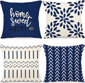 YCOLL Pillow Covers 22x22 Set of 4, Modern Sofa Throw Pillow Cover, Decorative Outdoor Linen Fabric Pillow Case for Chair Sofa Couch Bed Car, Dark Blue