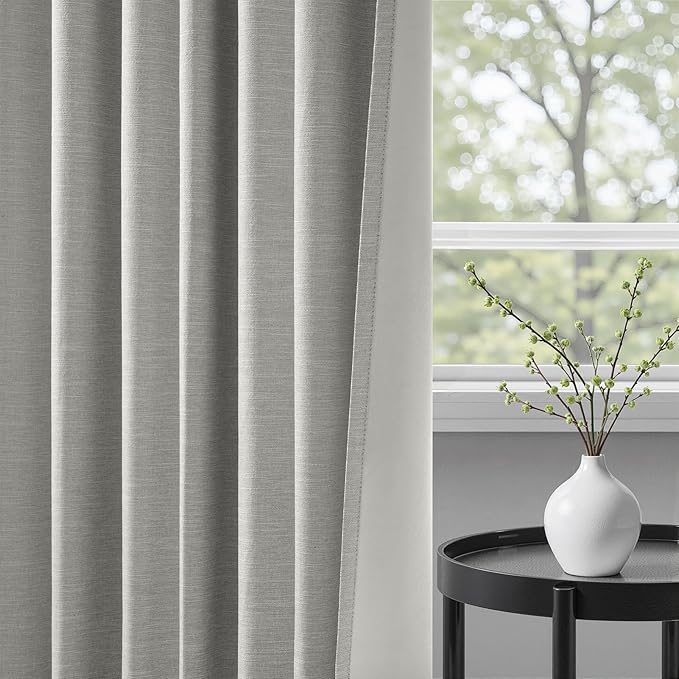Topfinel Frost Grey Linen Curtains 84 Inches Long 2 Panels Set for Living Room Bedroom 100% Blackout Linen Texture Curtain Pinch Pleat Back Tab Farmhouse Neutral Dark Gray Window Curtain Drapes