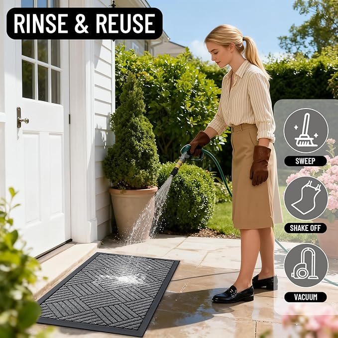 OLANLY Front Door Mat Outside Entrance 35x23, Absorbent, Heavy Duty Sturdy Natural Rubber Doormat Indoor Outdoor, Stain and Fade Resistant, Non-Slip Low Profile Floor Mat for Entryway, Grey Diamond