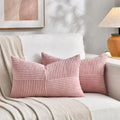 Fancy Homi 2 Packs Blush Pink Lumbar Decorative Throw Pillow Covers 20x28 Inch for Living Room Couch Bed, Rustic Farmhouse Boho Home Decor, Soft Striped Corduroy Rectangle Accent Cushion Case 50x70 cm
