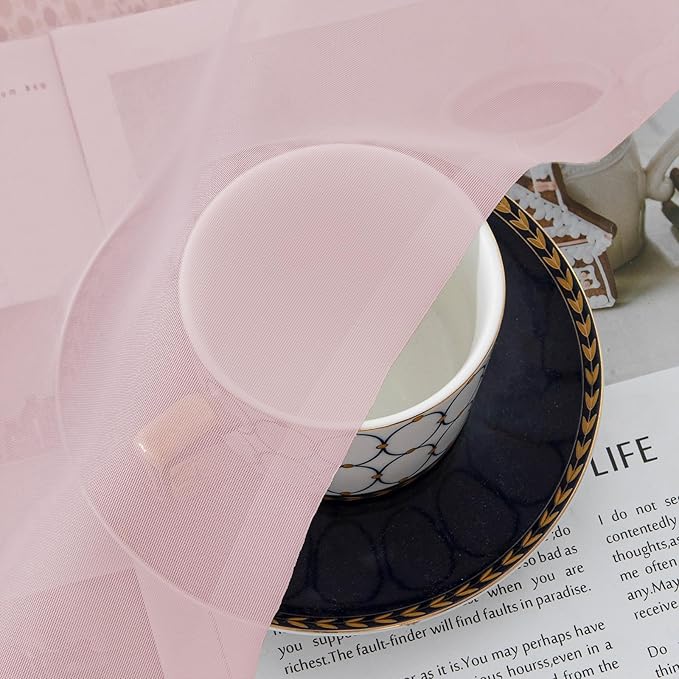 OVZME Blush Pink Sheer Curtains 36 inch Length 2 Panels Set, Light Filtering Voile Rod Pocket Short Window Curtians for Bathroom Living Room Farmhouse Small Windows, Each 42Wx36L Inches
