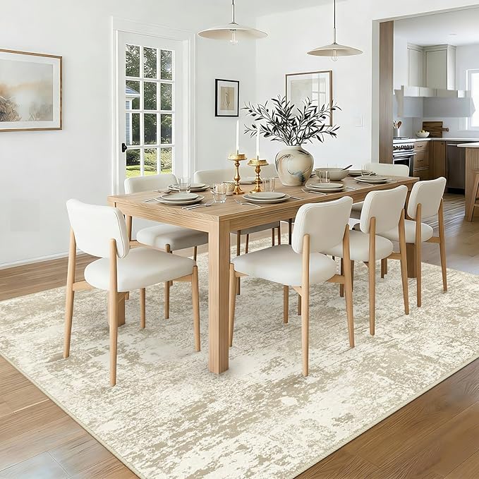 Washable Area Rugs 5'x7' Non-Slip Modern Abstract Soft for Living Room Entryway Bedroom Nursery, Print Pattern, Beige Cream Brown