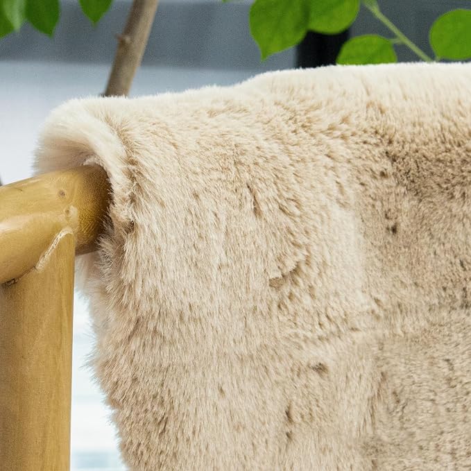 ORINOVA Camel Washable Shag Area Rugs for Living Room Small Plush Faux Bunny Shaggy Fur Round Rugs 4ft Cute Room Nursery Rug