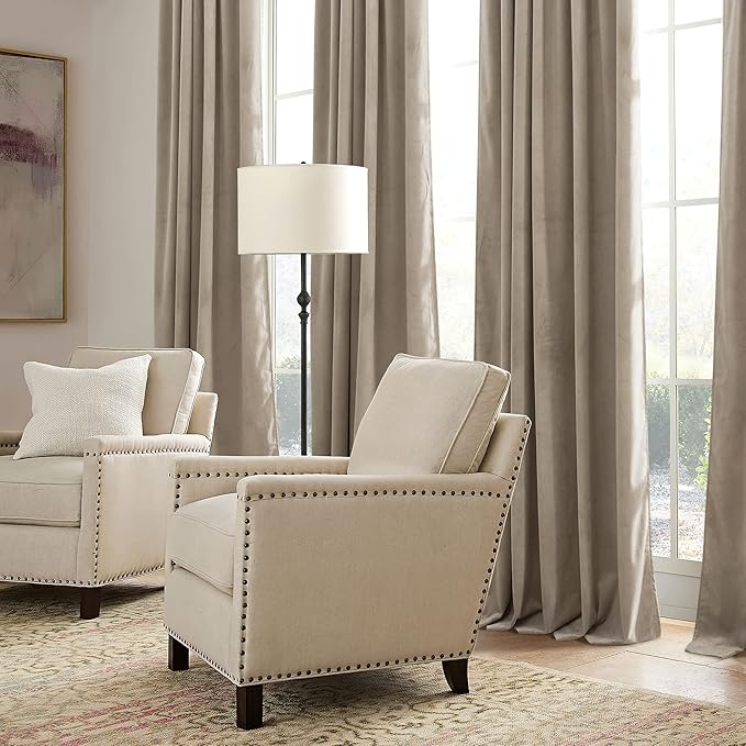 RYB HOME Camel Beige Velvet Curtains with Hook Tape, Thermal Insulated Privacy Protect Decorative Drapes for Home Theater, W 52 x L 72 inches, 2 Panels Set
