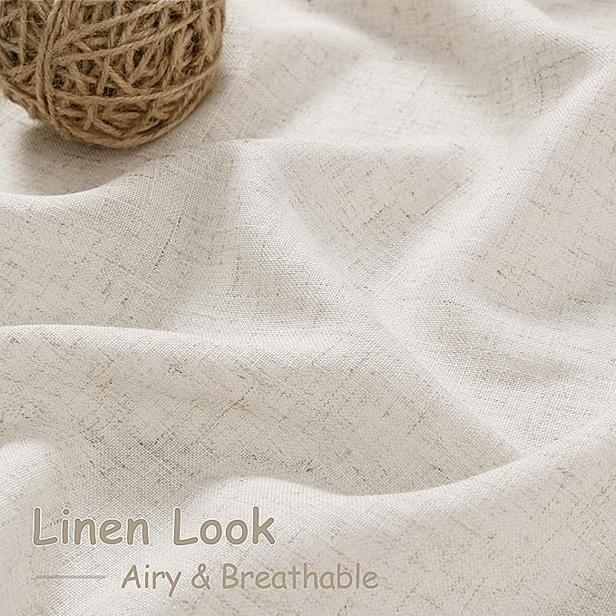 Nanspring Pearl White Linen Curtains 120 Inches Long for Living Room Light Filtering Semi Sheer Curtain Back Tab Coastal Decor Long Floor to Ceiling High Window for Bedroom Office 52x120, 2 Panels
