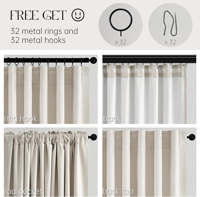 Extra Wide 70 Inch Length Blackout Curtains & Drapes 92 Inches Long 2 Panels Set for Sliding Glass Doors Modern Pleated Linen Blend Heavy Floor to Ceiling Large Window Drapes(70"Wx92"Lx 2 Birch)