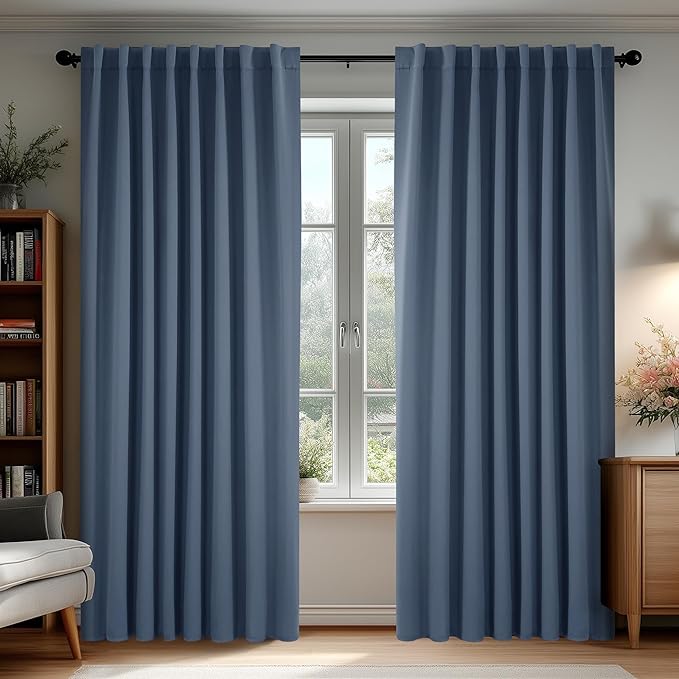 Deconovo Blackout Curtains, Thermal Insulated, W70 x L108 2 Panels, Back Tab, Machine Washable, Room-Darkening Drapes for Bedroom/Living Room Stone Blue