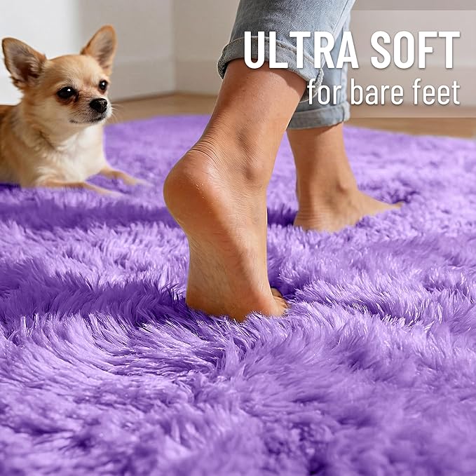 OLANLY 2x3 Machine Washable Small Bedside Rug, Soft Fluffy Shaggy Entryway Throw Rugs for Bedroom, Living Room, Indoor Floor Carpet for Kids Girls Boys, Nursery Rooms, Home Decor Aesthetic, Purple