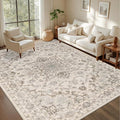 6x9 Area Rugs Living Room Rug: Washable Vintage Distressed Floral Rug No Slip Stain Resistant Soft Carpet Indoor Floor Large Carpets for Bedroom Dining Room Farmhouse Nursery Home Office Brown Beige