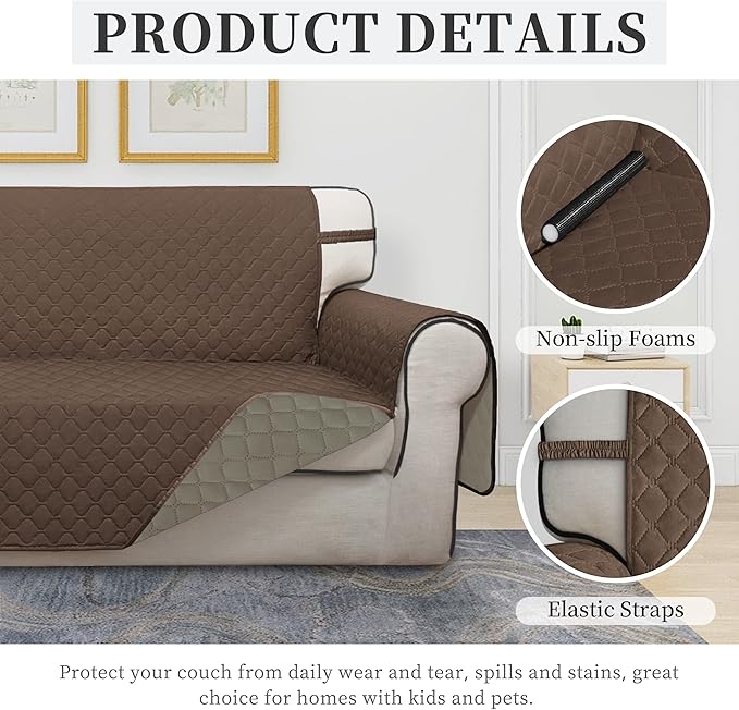 ISSUNTEX Double Protection 100% Waterproof Chair Sofa Covers for Living Room, Reversible Furniture Protector Sofa Cover for Dogs, Pets, Kids (Brown/Beige)