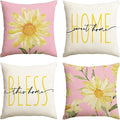 AVOIN colorlife Home Sweet Home Spring Summer Flowers Pink Throw Pillow Covers, 20 x 20 Inch White Cushion Case for Sofa Couch Set of 4