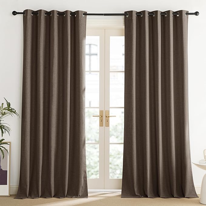 NICETOWN Coffee Vintage Linen 100% Blackout Curtains for Living Room, Thermal Insulated Curtains 102“ Long, Noise Reducing Window Treatment Drapes for Home Office, 62" Wide Per Panel, Set of 2