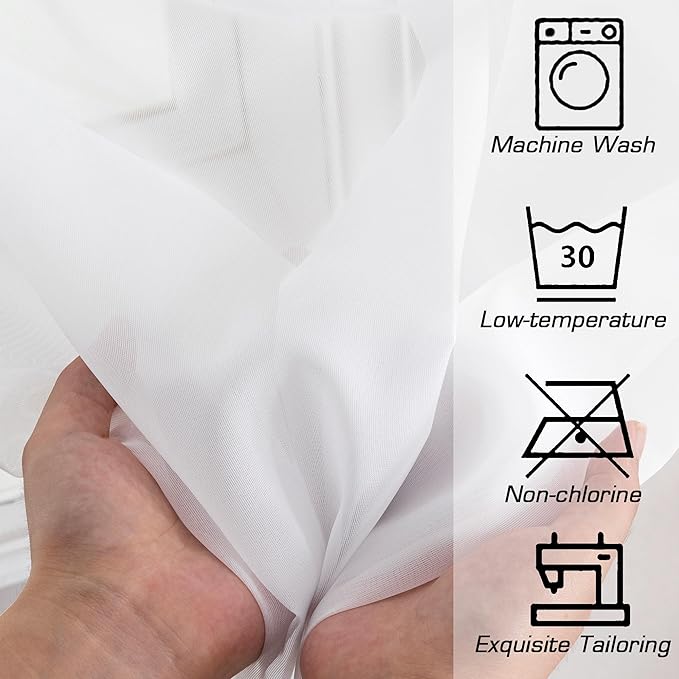 Simplebrand White Short Sheer Kitchen Cafe Curtains 36-42 Inch, Tier Rod Pocket, Half Window, Bathroom, 2 Panels