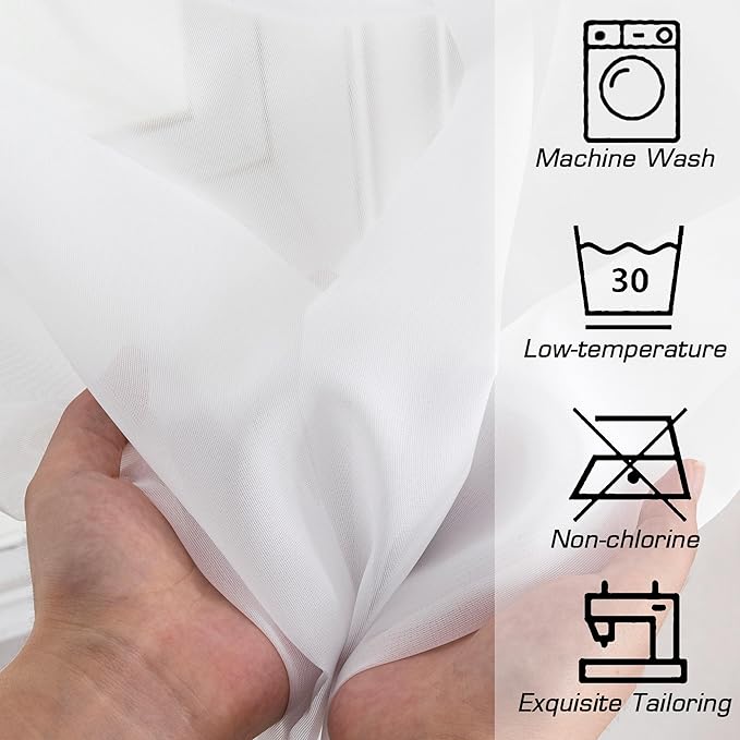 Simplebrand White Tier Curtains for Kitchen 24 Inches Long 2 PaSet, Rod Pocket Cafe Curtain Light Filtering Sheer Short Curtains for Bathroom/Basement Half Window 42 x 24 Inch, 2Pcs, White