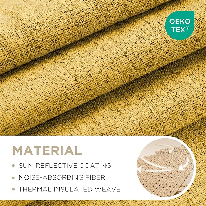 Joydeco Linen Blackout Curtains for Bedroom - 100% Light Blocking 1 Panels, Yellow Drapes 70" W x 90" L, Thermal Insulated Room Darkening Curtains for Living Room, Rod Pocket & Back Tabs