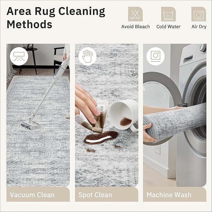Runner Rug 3x10 Washable Non-Slip Hallway Runner Rugs for Kitchen Bathroom Laundry Room Grey Vintage Floor Carpet Runners for Hallways Entryway