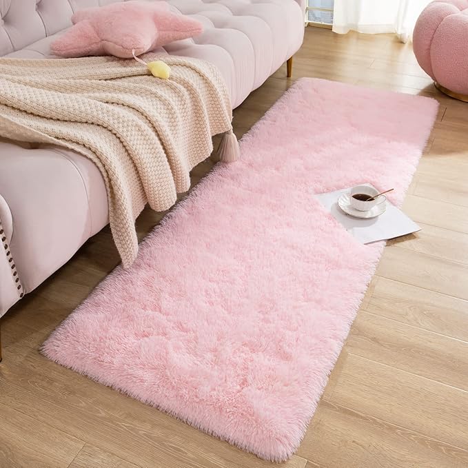 Chicrug Soft Runner Rugs for Bedroom Living Room Plush Fluffy Rug 2x8 Feet, Shag Furry Runner Carpet Non Shedding for Nursery Children Kids Girls Room Home Decorative, Pink