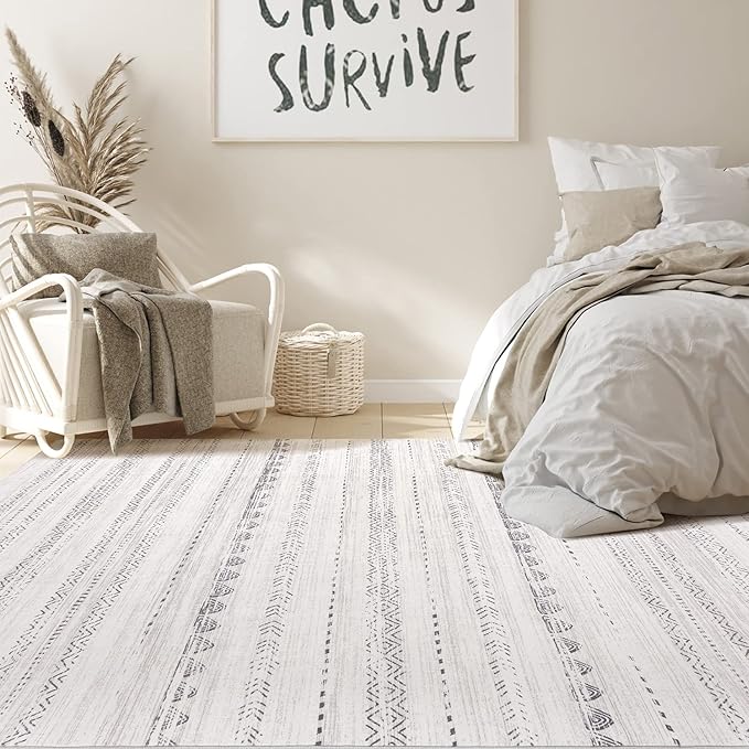 Nakagishi 6x9 Area Rugs Living Room: Washable Boho Large Neutral Soft Farmhouse Rug Stain Resistant Modern Indoor Floor Non-Slip Carpet for Bedroom Nursery Kids Playroom Office Dining Room Dorm- Gray