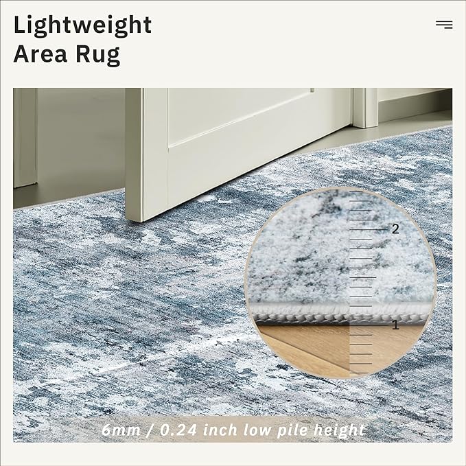 Runner Rug 2'6" x 16' Washable Non-Slip 2.5x16 ft Long Runner Rugs for Kitchen Bathroom Laundry Room Vintage Ultra Thin Runners for Hallway Entryway Blue/Grey