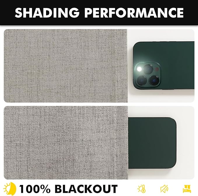 MIULEE 100% Blackout Linen Curtains for Bedroom,Greige Solid Luxury Decor Thermal Insulation Room Darkening Drapes for Living Room Nursery Back Tab Rod Pocket 42 x 96 Inches, 2 Panels
