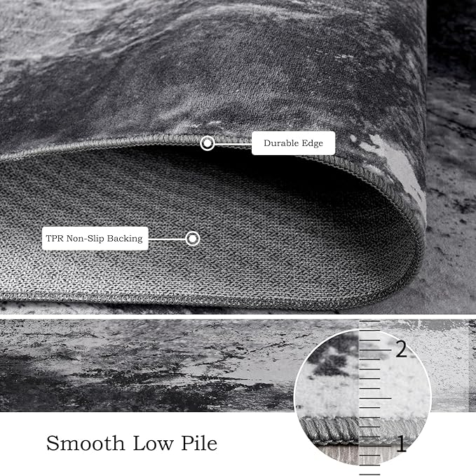 Toneed Abstract Area Rug 6x9 Modern Washable Rug Soft Non Slip Rug Low Pile for Bedroom Living Room Dining Room Slate Grey