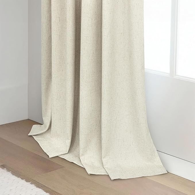 Pitalk 132 Inch Extra Long Living Room Curtains for Large Window Darkening Blackout Linen Drape Back Tab Pleated Black Out Floor to Ceiling Curtain for Patio Sliding Doors 11 FT Length 2 Panel Beige