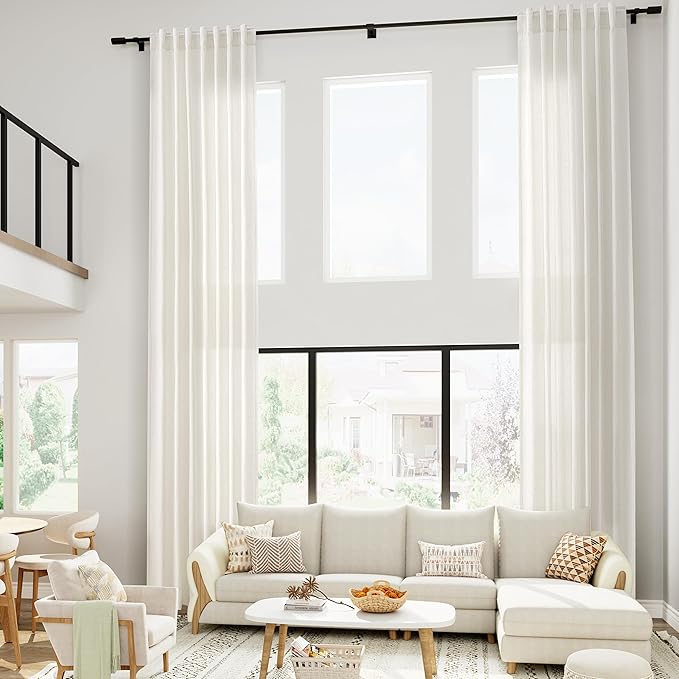 Extra Long Cream Linen Curtains 240 Inch Length 2 Panels for Living Room Back Tab Neutral Drapes Light Filtering Semi Sheer Curtain for Floor to Ceiling Large Window Farmhouse Coastal Decor 52x240