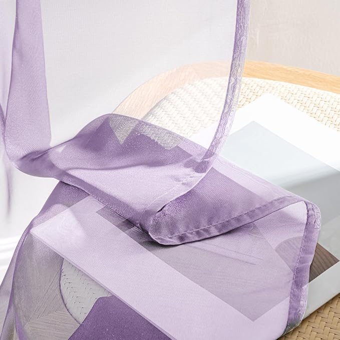 MIULEE Light Purple Sheer Curtains 90 Inches Long, 4 Panels Set, Lavender Light Filtering Rod Pocket Voile Drapes for Living Room and Bedroom, Airy Soft Fabric Window Treatments, 42 x 90 Inches