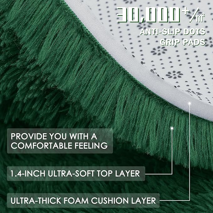 OLANLY 2x6 Machine Washable Runner Rugs for Hallway, Soft Fluffy Shaggy Bedside Rugs for Bedroom, Living Room, Indoor Floor Carpet for Kids Girls Boys, Nursery Rooms, Home Decor Aesthetic, Dark Green