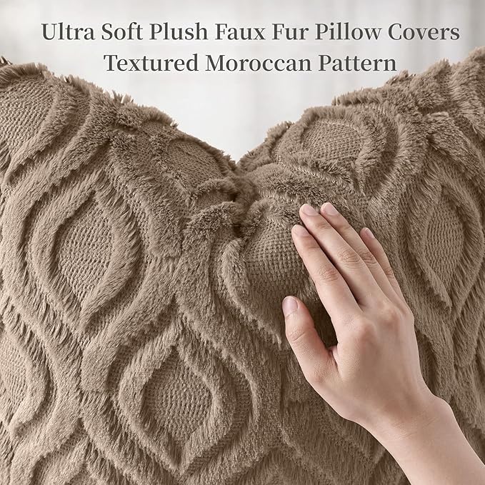 decorUhome Throw Pillow Covers 24x24 Inch Set of 2, Soft Plush Faux Wool Light Brown Solid Couch Pillow Covers, Accent Euro Sham Farmhouse Neutral Square Pillow Cases for Sofa Bed Living Room