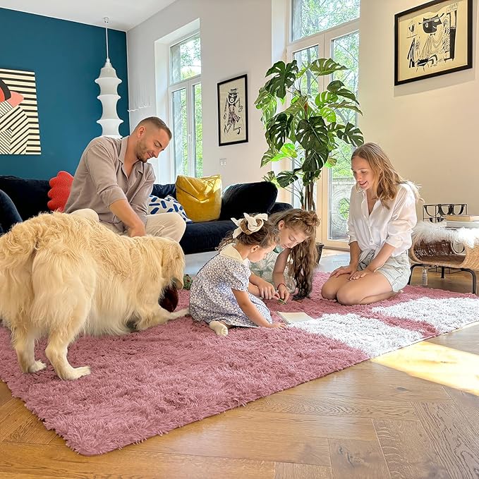 OLANLY 2x8 Machine Washable Runner Rugs for Hallway, Soft Fluffy Shaggy Bedside Rugs for Bedroom, Living Room, Indoor Floor Carpet for Kids Girls Boys, Nursery Rooms, Home Decor Aesthetic, Pale Pink