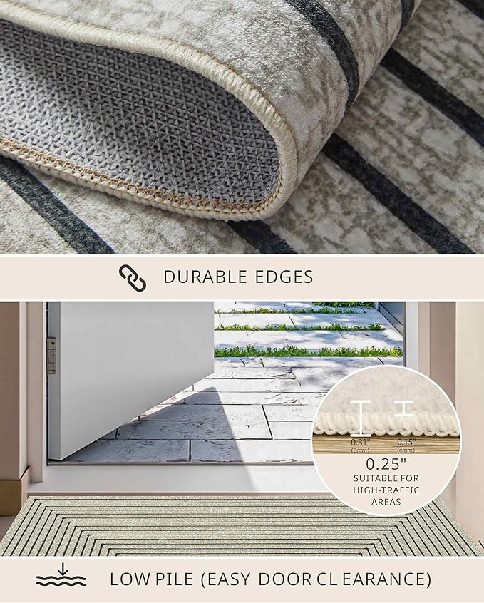 Latte&Fog 6x9 Area Rugs for Living Room Bedroom, Beige Modern Abstract Washable Rug, Boho Non Slip Low Pile Carpet for Indoor Dining Room, Office, Dorm, Classroom, Farmhouse and Kids Room - Beige