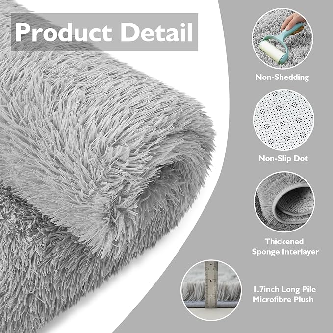 yulidayang Soft Round Area Rug for Kids Bedroom, Fluffy Fuzzy Shaggy Rug 4'X4'for Living Room, Non Slip Circle Plush Rug for Girls Room Nursery Dorm Decor,Light Grey