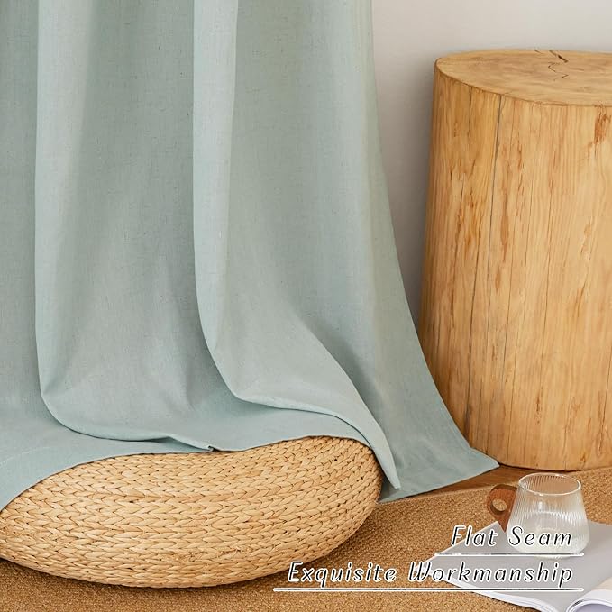 NICETOWN Thick Linen Sage Green Curtains 90 inches Long, Grommet Flax Linen Blend Window Treatments Privacy with Light Filtering Drapes for Bedroom/Kids Room, W55 x L90, 2 Panels
