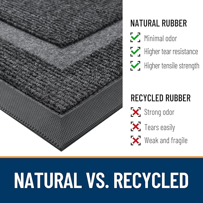 OLANLY Half Circle Door Mat Indoor Outdoor Entrance Welcome, Waterproof All-Season, All-Weather Doormat, Sturdy Natural Rubber, Low Profile, Easy Clean Patio Porch Entryway Mat, 47x32, Grey