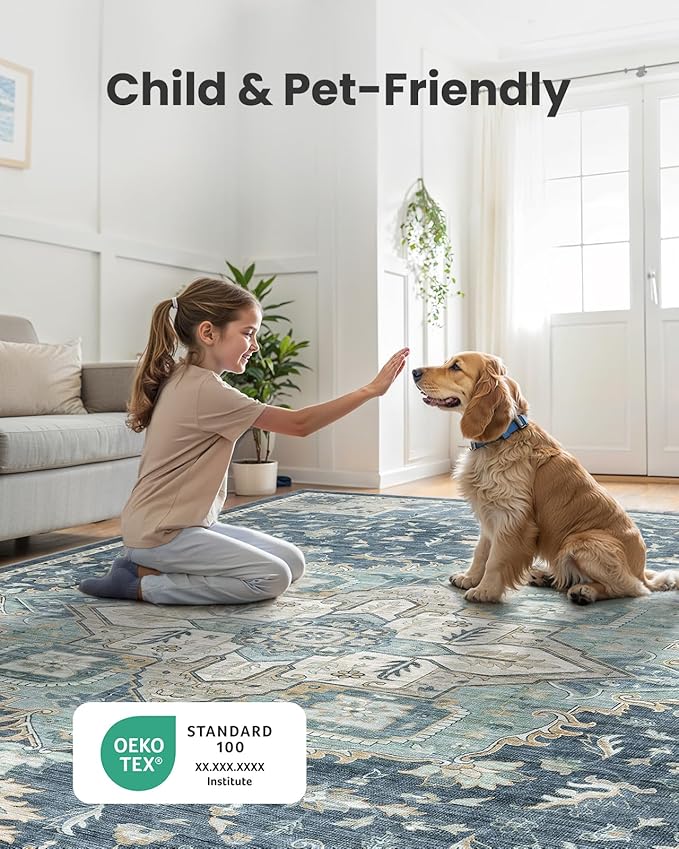AMADA HOMEFURNISHING 2x6 Washable Runner Rug, Low-Profile Kitchen Rugs with Non-Slip Backing & Durable Edge Binding, Vintage Entryway Runner Rug for Bedroom & Hallway